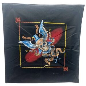 VINTAGE BIKER SKULL, SNAKES & EAGLE MACABRE BANDANA 22" x 22" MADE IN USA HARLEY